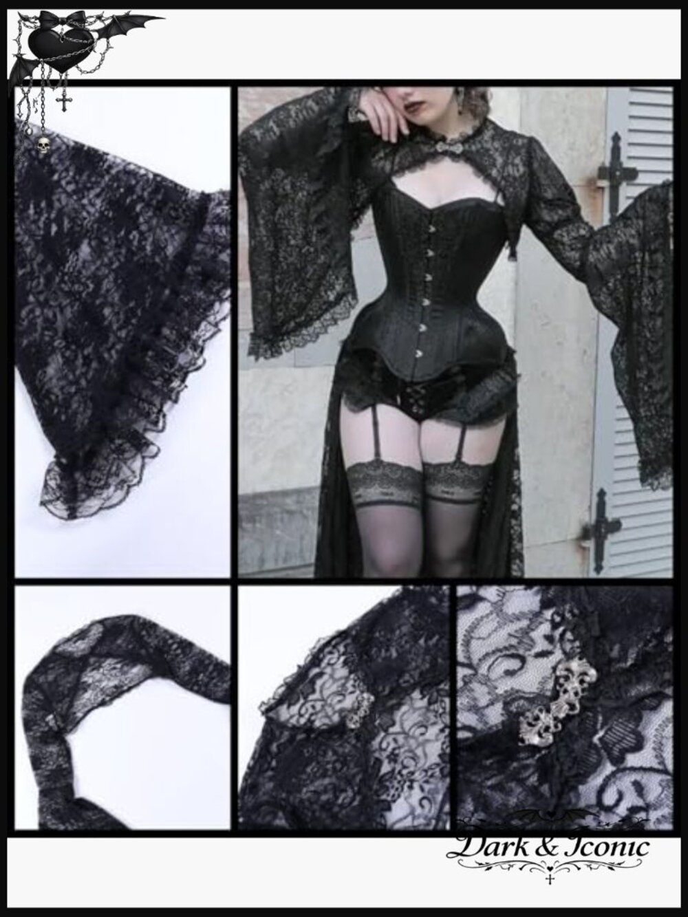 Sheer Lace Bolero Shrug Crop Top Bell Sleeves - Picture 4 of 5